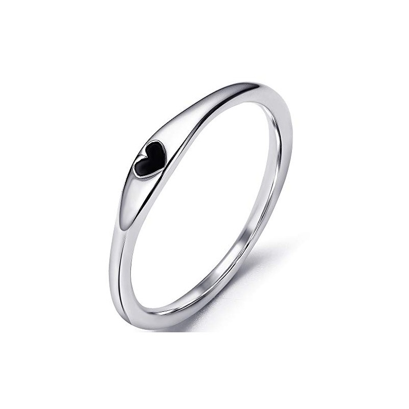 Stainless Steel Heart Shape Classical Wedding Band Stackable Ring (Silver