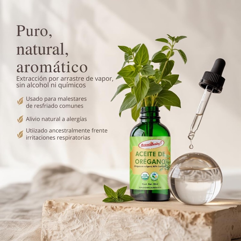 Nature's Blessings Aceite de Orégano 100% Orgánico, 80% Carvacrol, Grado