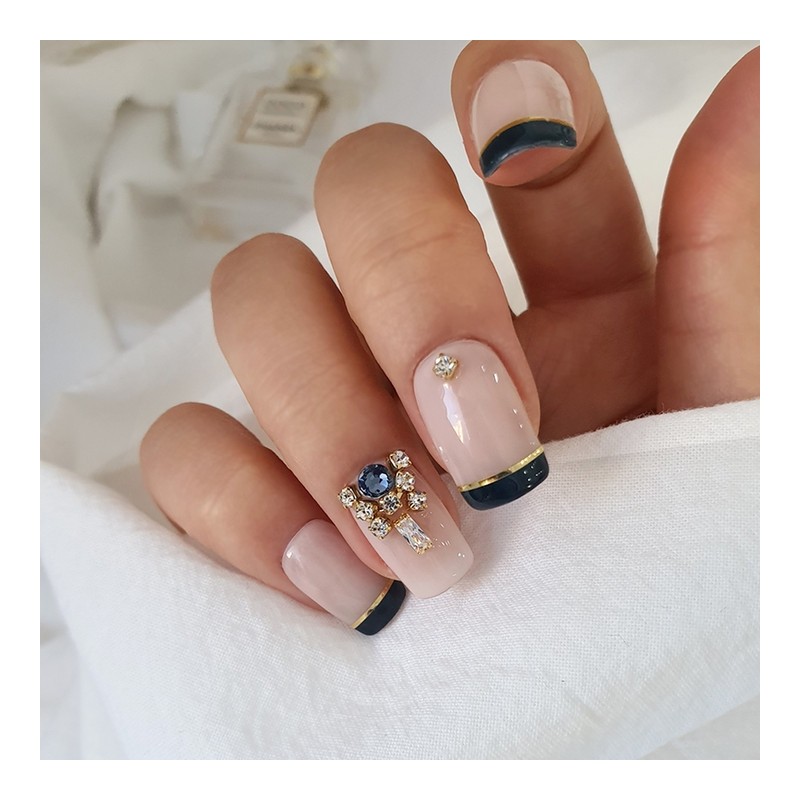Royal Blue Denim Handmade Nail Tips - Natural / 로얄