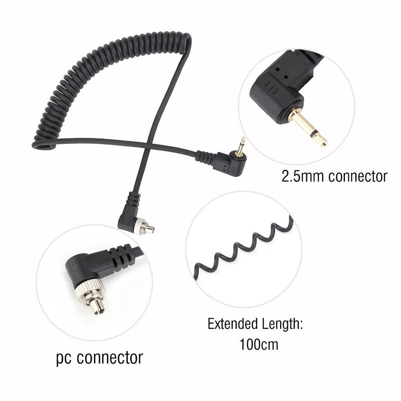 Flash Sync Cable, 2.5mm PC Sync Cable with Screw Cap,