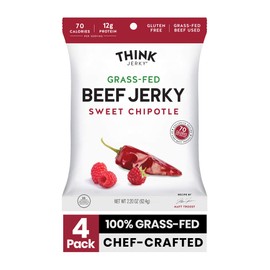 Sweet Chipotle Beef Jerky by Think Jerky — Delicious Chef Crafted Jerky — Grass-Fed Beef Free of Gluten, Antibiotics and Nitrates — Healthy Protein Snack Low in Calories and Fat — 2.2 Ounce (4 Pack)