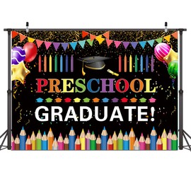 Dudaacvt 8x6FT 2025 Kindergarten Graduation Backdrop Colorful Kids Kindergarten Graduation Background Banner 2024 Children Congrats Grad Banner for Preschool School Prom Party Decorations