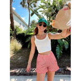 Aoulaydo Boxer Shorts for Women Pajama Gingham Shorts Casual Lounge Sleep Plaid Y2K Beach Bottoms for 2025 Summer