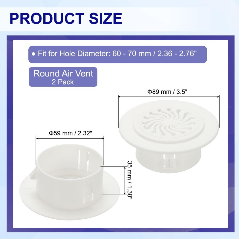 PATIKIL Round Air Vent 2.3" (59mm), 2 Pcs Adjustable ABS