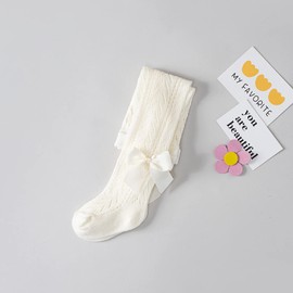 Kids Toddler Girls Stockings Tights Leggings Ribbed Knit Footed Pantyhose Warm Socks Pants Fall Winter Outfit Clothes (Hollow Out&Bow Beige, 1-2 Years)