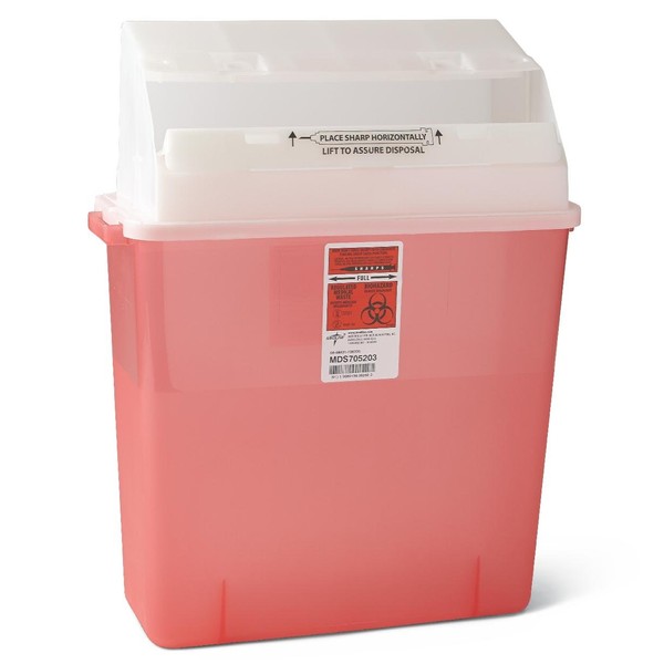 Medline MDS705203 Sharps Container, Sliding Lid, 3 Gallon, Red, Pack of 12