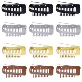12pcs Wig Clip with Safety Pins, 10-Teeth Hair Extension Snap Clips in Invisible Strong Wig Combs to Secure Wig no Sew Chunni Grip Dupatta Setting Clips for Girls Women Wig Headscarf Hijab & Tikka