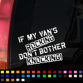 If My Van’s Rocking Don’t Bother Knocking Funny Vinyl Decal Car Sticker, Car Window Bumper Sticker, Funny Motorhome Caravan Sticker, 200mm