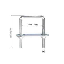 TOP-VIGOR M6 Square U-Bolts, 42mm Inner Width 70mm Length Steel U-Bolts with Nut, Plate, Washer for Building Installations Mechanical Parts Connection Cehicles Ships