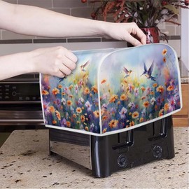 NETILGEN 4 Slice Toaster Cover Bread Machine Cover with Top Handle Design Kitchen Small Appliance Cover Dust Protection Stain Resistant Universal Size, Hummingbird Daisy Purple