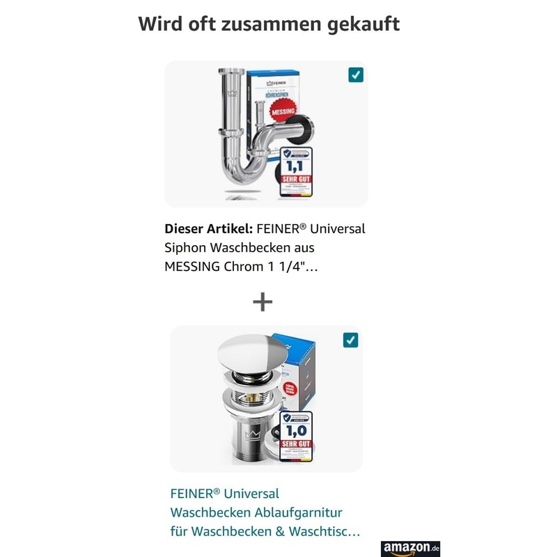 FEINER® Premium Universal Siphon for Sink Brass, Drain Pipe, Immersion