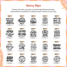 Kaciola Studio Sarcastic Quotes UV DTF - Envolturas para tazas de 16 onzas - 20 hojas divertidas divertidas y sarcásticas temáticas, calcomanías de humor negro UV DTF impermeables para frotar en las