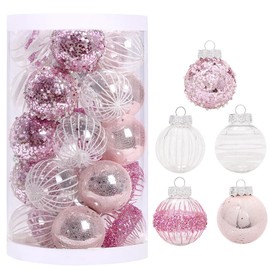 LIODUX 25Pcs Christmas Ball Ornaments Set, 60mm Christmas Ornaments Set, Shatterproof Plastic Christmas Tree Decorations, Hanging Ornaments Hanging Ball Ornaments for Holiday (Pink)