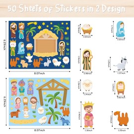 Haooryx Christmas Jesus Nativity Bible Stickers - 50 Sheet God Birth Mix and Match Stickers for Nativity Scene Kids Christmas Holiday Church Theme Party Game Gift Sunday School DIY Craft Supplies