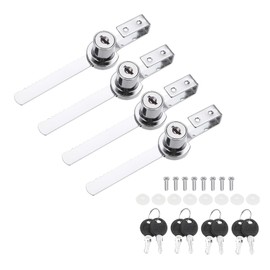 PATIKIL Sliding Glass Door Ratchet Lock 4.7x0.4inch, 4 Pack Keyed Alike Showcase Display Security Lock with 8 Keys & Screw for Showcase Display Case Cabinet Closet, Silver