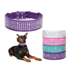 BTDCFY Rhinestones Dog Collars-2" Wide Crystal Diamonds Studded PU Leather 5 Rows Sparkly Crystal Studded Collar for Medium and Large Dog