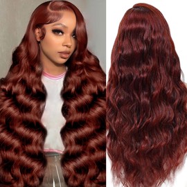 MIGURA 26 Inch Reddish Brown Lace Front Wigs Human Hair Pre Plucked 200 Density 13x4 HD Lace Frontal Wigs Human Hair Colored Body Wave Human Hair Wig Auburn Brown Lace Front Wigs