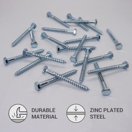 (Pack of 25) DIN 571 Galvanised Steel Hexagon Wood Screws M6 x 60 mm, Hex Bolt, Key Screw, Hex Bolt, Carriage Bolts (25, M6 x 60 mm)