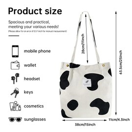 YanZhou Canvas Tote Bag for Women, Large Capacity Corduroy Quilted Tote Bag with Inner Pockets, Durable Stylish ，Reusablee (Cow color)