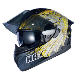 HAX Obsidian Full Face Dual Visor Adult Motorcycle Helmet for Motorbike Street Bike with Pinlock Ready DOT Approved Slayer Gold M