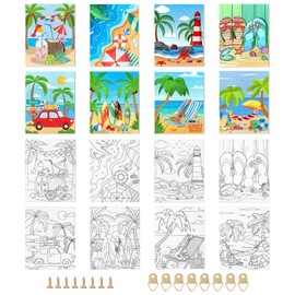 Bensbl 8PCS 8x10 Inches Summer Beach Pre Drawn Canvas to Paint, Art Kit for Adults & Kids, Perfect for Sip and Paint Parties