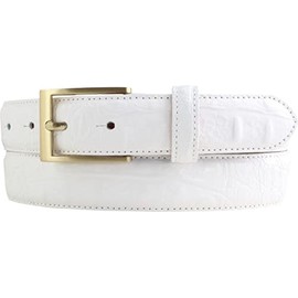 BELTINGER Belt with Crocodile Embossed 3 cm Leather Belt for Men with Gold Belt Buckle 30 mm Crocodile Look Crocodile Pattern 3 cm, White, Gold