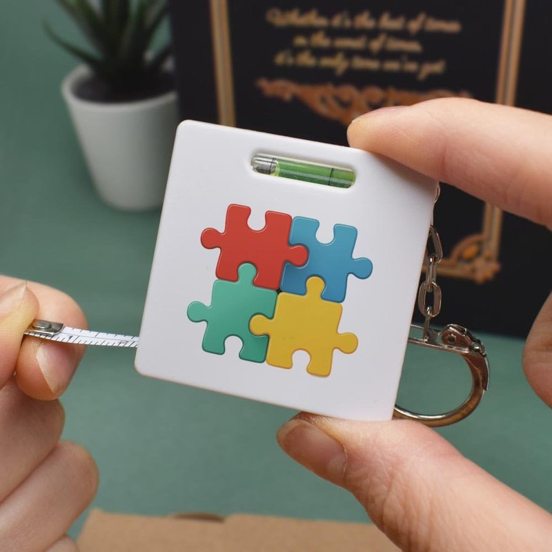 'Four Puzzle Pieces' Keyring Tape Measure/Spirit Level Tool (KM00043638)