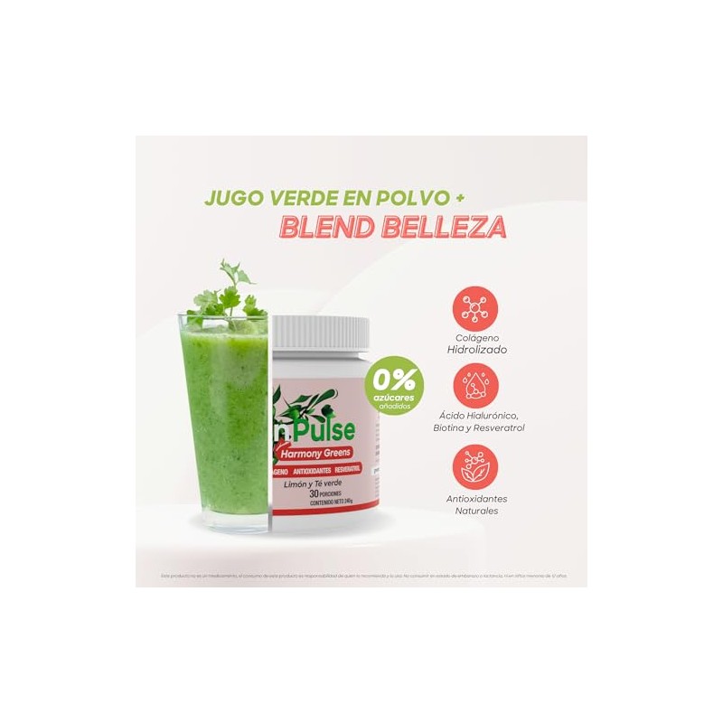 GreenPulse Harmony Greens Jugo Verde en Polvo Sabor Limón Té