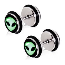Pierced Owl 16GA Green Alien UFO Fake Cheater Plugs Earrings, Sold as a Pair, Rubber