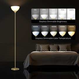 PESRAE Floor Lamp, Remote Control with Stpeless Color Temperatures and Brightness, Torchiere lamp for Bedroom, Living Room, Bulb Included