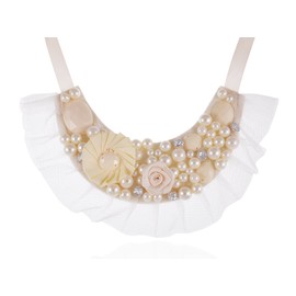 Alilang Women's Faux Ivory Pearls Floral Beads Gothic Lolita Bridal Costume Fabric Bib Collar Necklace