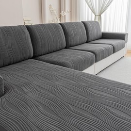 QIANMEW Couch Cushion Covers,Washable Stretch Stripe Sofa Covers for 3 Cushion Couch L Shape Sectional Sofa Slipcovers Furniture Protector for Dog(Back Couch Cover,Dark Gray)