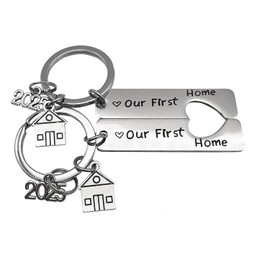 chenyell Pack of 2 New Home Keyrings, 2025 Pair of House Pendant Keyrings, New House Decoration, Jewellery Key Rings for New Homeowner, Wife, Husband, Lovers, silver