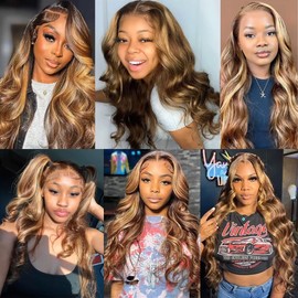 Dokksiiia Piano Color P4/27 Chocolate Brown and Honey Blonde Human Hair Bundles Highlight Body Wave Bundles Double Weft Brazilian Human Hair Extensions Silky and Soft 20/22/24 Inch