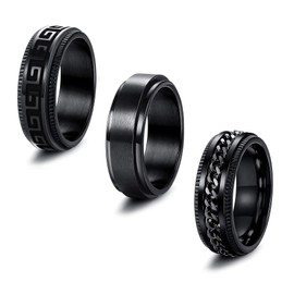 Thunaraz 3Pcs Stainless Steel Fidget Ring for Men Women Cool Chain Greek Key Spinner Band Ring Set for Wedding Promise Stress Relieving 8MM Wide Size 7