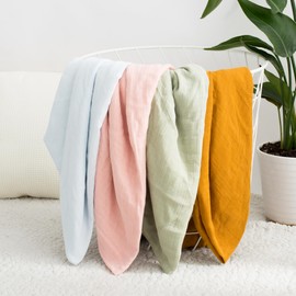 GINAMUSE 4-Pack Muslin Swaddle Blankets for Unisex100% Cotton 47 x 47 inches Soft Breathable Newborn Receiving Blanket for Boys & Girls Green