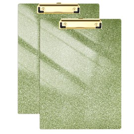 Juvealoe Acrylic Glitter Clipboards Set of 2, 8.5 x 11 Sparkly Clip Board with Low Profile Gold Clip, Suitable for Classroom School and Office, Desk Accessories, Grass Green