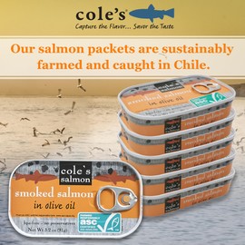 Cole's COLE'S SEAFOOD - Hand Packed Smoked Salmon in Olive Oil, Preservative Free Seafood, Canned Fish, High in Protein and Omegas, 3.2 oz Can | Pack of 10