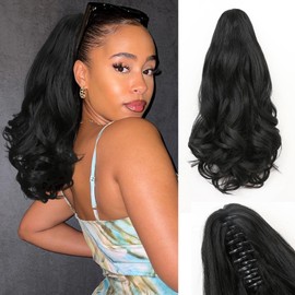 Lady Miranda Claw Clip Ponytail Hair Extensions Wavy Ponytail Synthetic Fluffy Thick Yaki Wavy Jaw Clip in Pony Tails Hairpieces for Women Natural Looking Soft PonyTail Extensions for Black Women