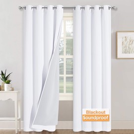 RYB HOME Noise Reduce 100% Blackout Thermal Insulating 3 in 1 Set Curtains 3 Layers Heavy Curtains for Bedroom Living Room Divider Curtains High Ceiling Window, Pure White, W 52 x L 108 inches, 2 Pcs