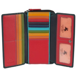 VISCONTI Leather Women's Purse Rainbow Multicoloured XL Purse (RB78), Black Multi (Black), Modern