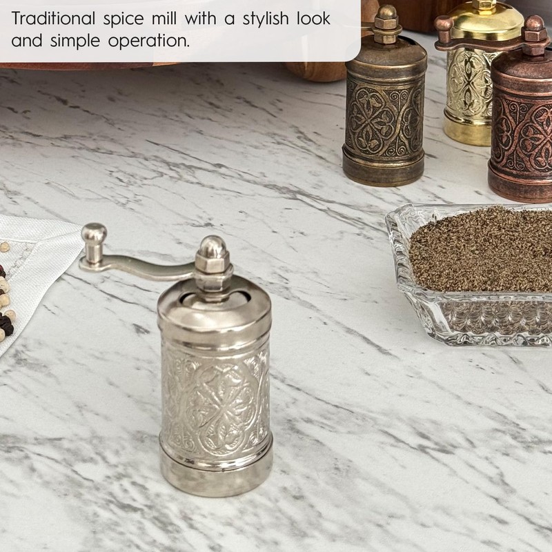 Glios Decorative Handmade Black Pepper Grinder, Refillable Turkish Spice Mill