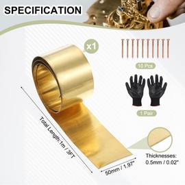 YELARXI Brass Sheet Roll Metal Film Brass Foil Plate, 0.5 x 50 x 1000mm 8 Gauge(0.5mm) Thickness Fit for DIY Crafts Electrical Repair - Cylinder(1 Pack, Brassy)