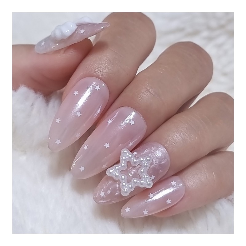 Angel Pink Handmade Nail Tips Satin Transparent Gloss - Point