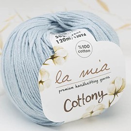 3 Skein La Mia Cottony 100% Cotton Baby Yarn,Each 1.76 Oz (50g) / 131 Yrds (120m) Super Soft, Dk Light,Turkish Yarn (Light-Blue, 3-Skein)