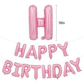 TONIFUL Light Pink Happy Birthday Balloons Banner, 16 Inch Mylar Foil Letters Birthday Sign Bunting Reusable for Girls Boys Kids & Adults Birthday Decorations and Party Supplies