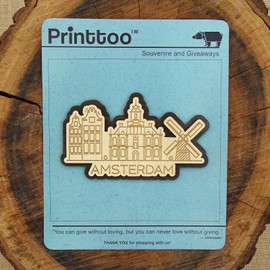 Printtoo Souvenir Wooden Engraved Amsterdam City of Netherlands Custom Fridge Magnet