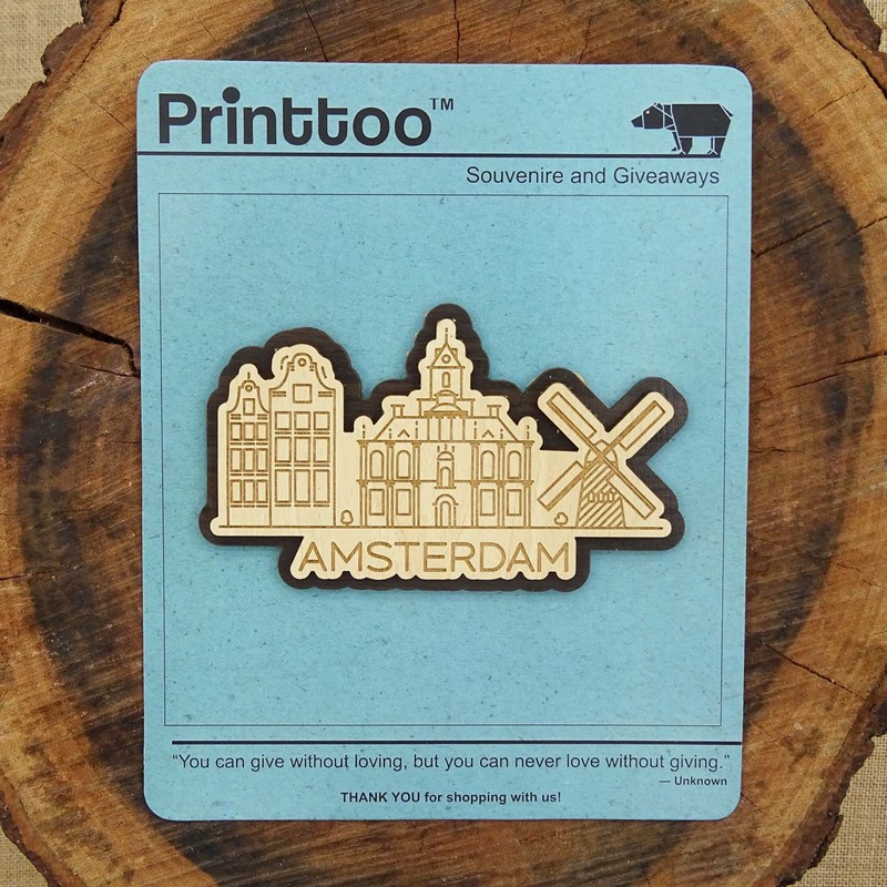 Printtoo Souvenir Wooden Engraved Amsterdam City of Netherlands Custom Fridge