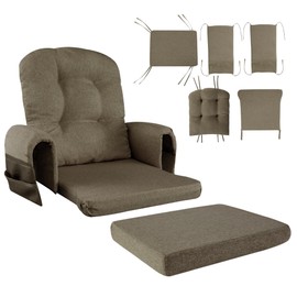 HOMBYS Glider Rocker Replacement Cushions with Storage Side Pocket,Linen-Like Fabric, Foam & Microfiber Filling, Non-Slip & Washable,Thickened & Supportive for Glider Rocking Chair (Coffee)