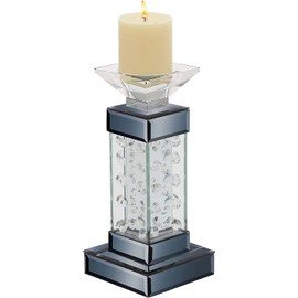 Ebros Gift Modern Chic Beveled Floating Crystals Glass and Metal Decorative Single 2.75" Diameter Pillar Candle Candleholder Sculpture Contemporary Home Ambiance Accent (11)